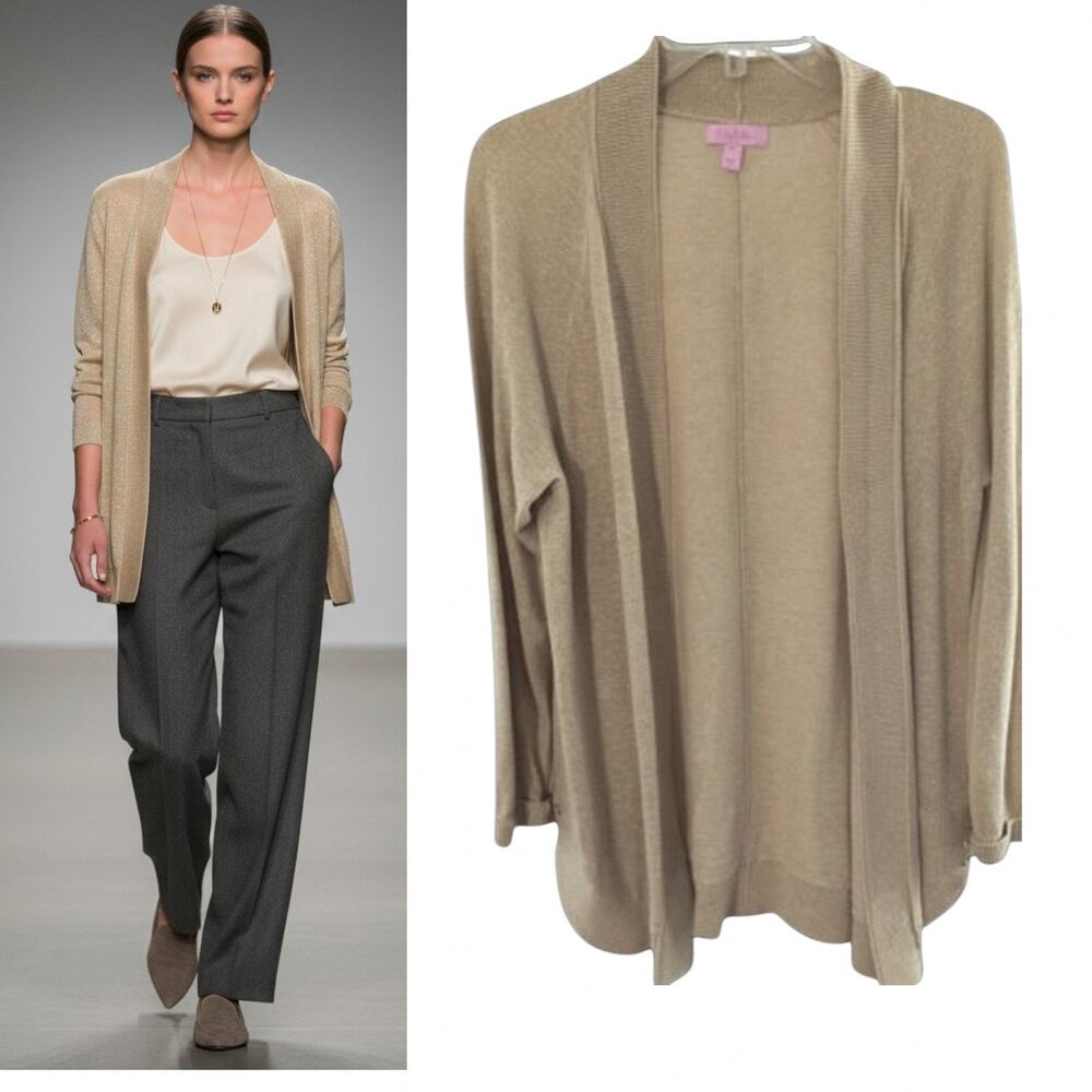 Lilly Pulitzer Linen Blend Open Front Cardigan XL Tan /Gold Metallic  Sweater